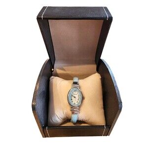 Ladies Vintage Geneva Quartz Cuff Watch - Blue Leather Wrap